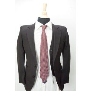 Alexandre VINTAGE 3 Pc Suit Jacket Pants Vest Black Red Pinstriped Sz 34S